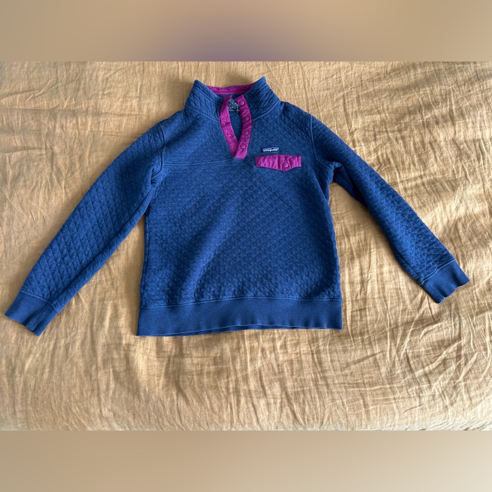 Patagonia Navy Quilted Pullover with Pink Trim